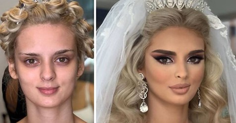 10 fotos tomadas antes y después de que las novias fueran maquilladas para su boda