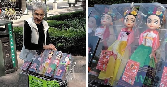 Abuelita vende muñequitas de Frida y demuestra que lo hecho a mano vale la pena