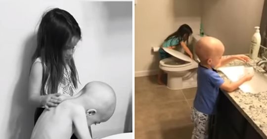 La realidad detrás del cáncer en niños: fotos de una hermana apoyando a su hermano luego de una quimioterapia