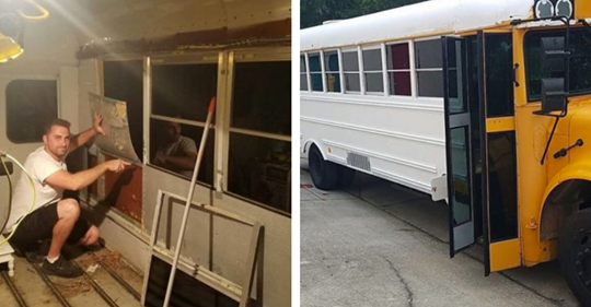 Esta pareja reparó un autobús escolar y lo convirtió en la casa de sus sueños
