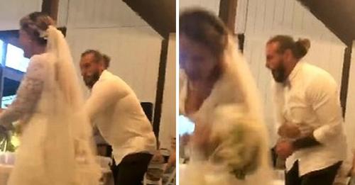 El novio lanza el pastel de bodas a la cabeza de la novia - Los espectadores piden el divorcio