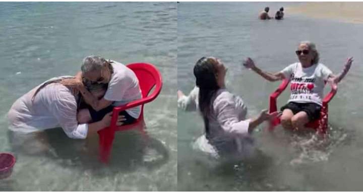 Nieta lleva a su abuela de 94 años por primera vez al mar